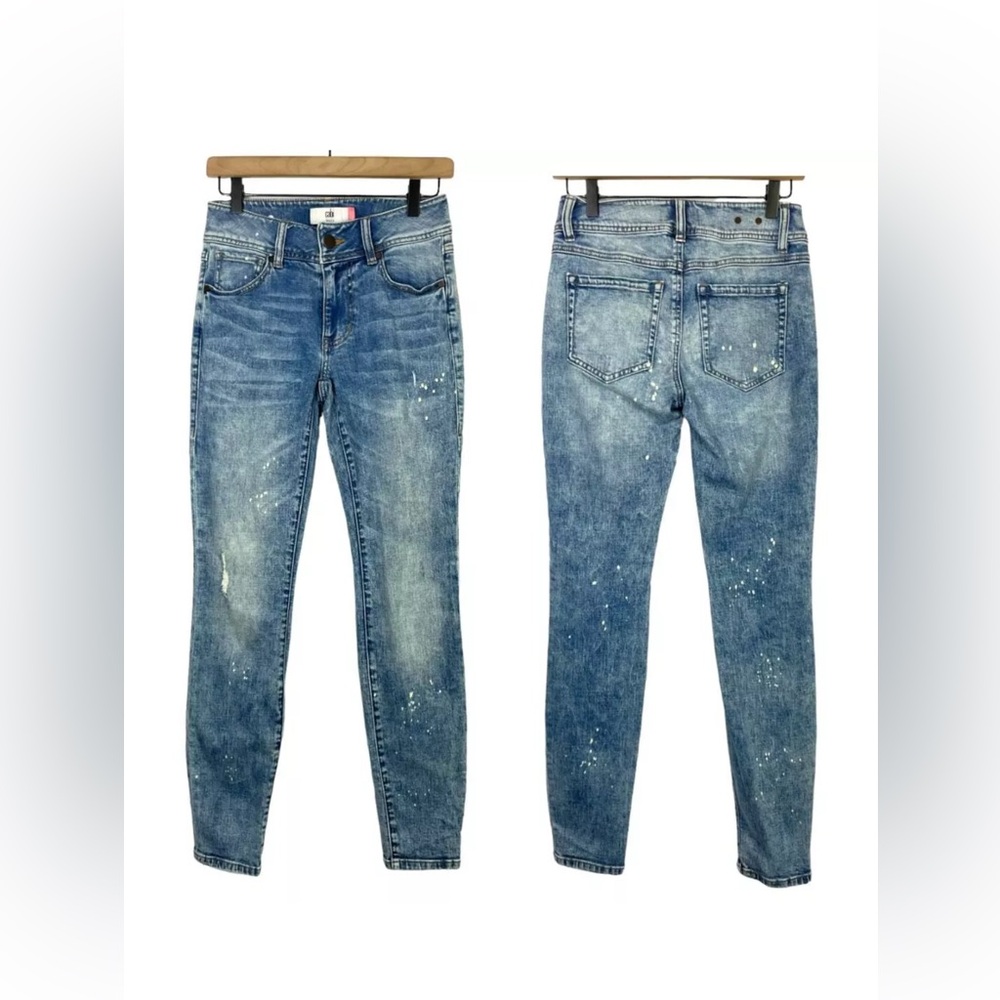 Cabi #5492 Sz 4 Cinch Skinny High Waist Bleach Splatter Lightly Distressed Jeans